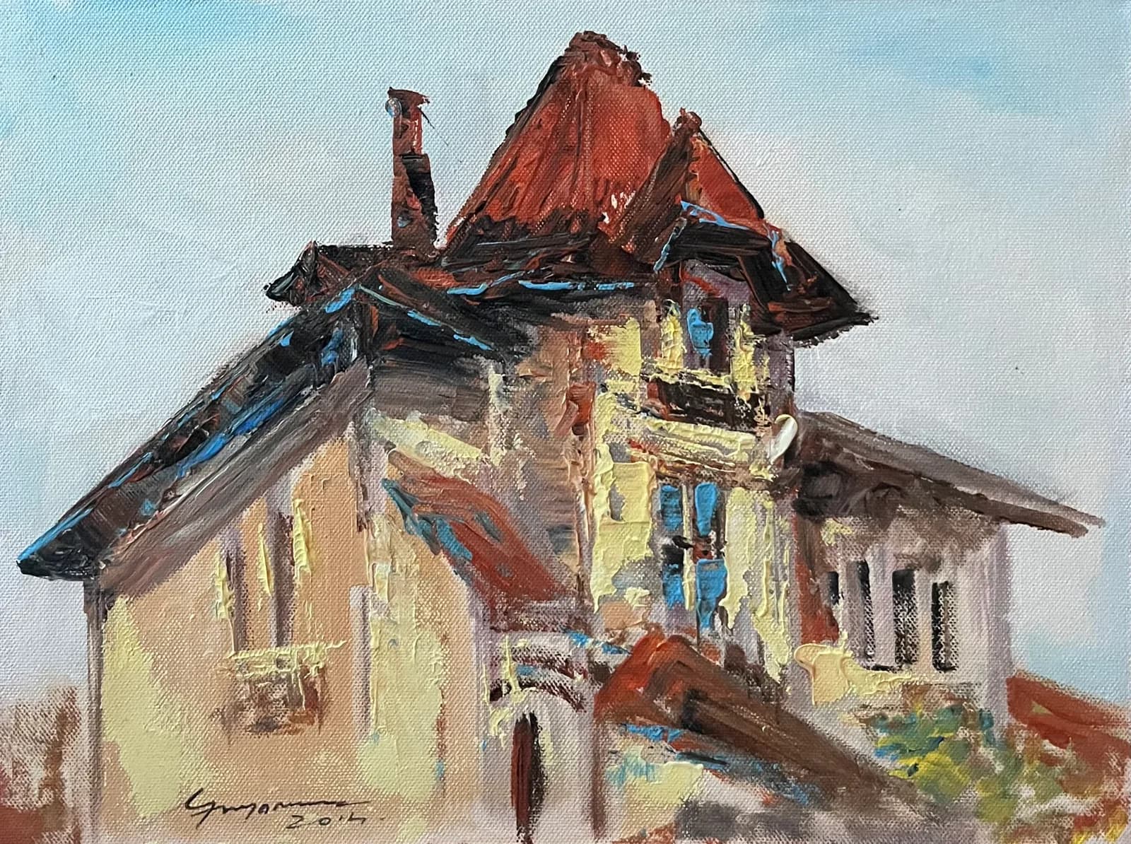Acoperișul rosu — Grigore Stan, ulei pe pânză