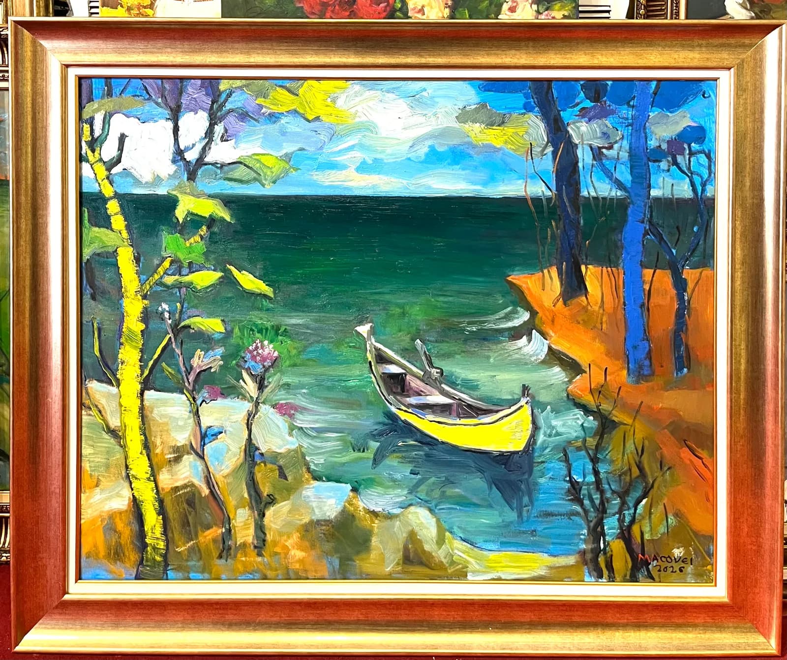 Barcă la tarm — Dumitru Macovei, ulei pe pânză
