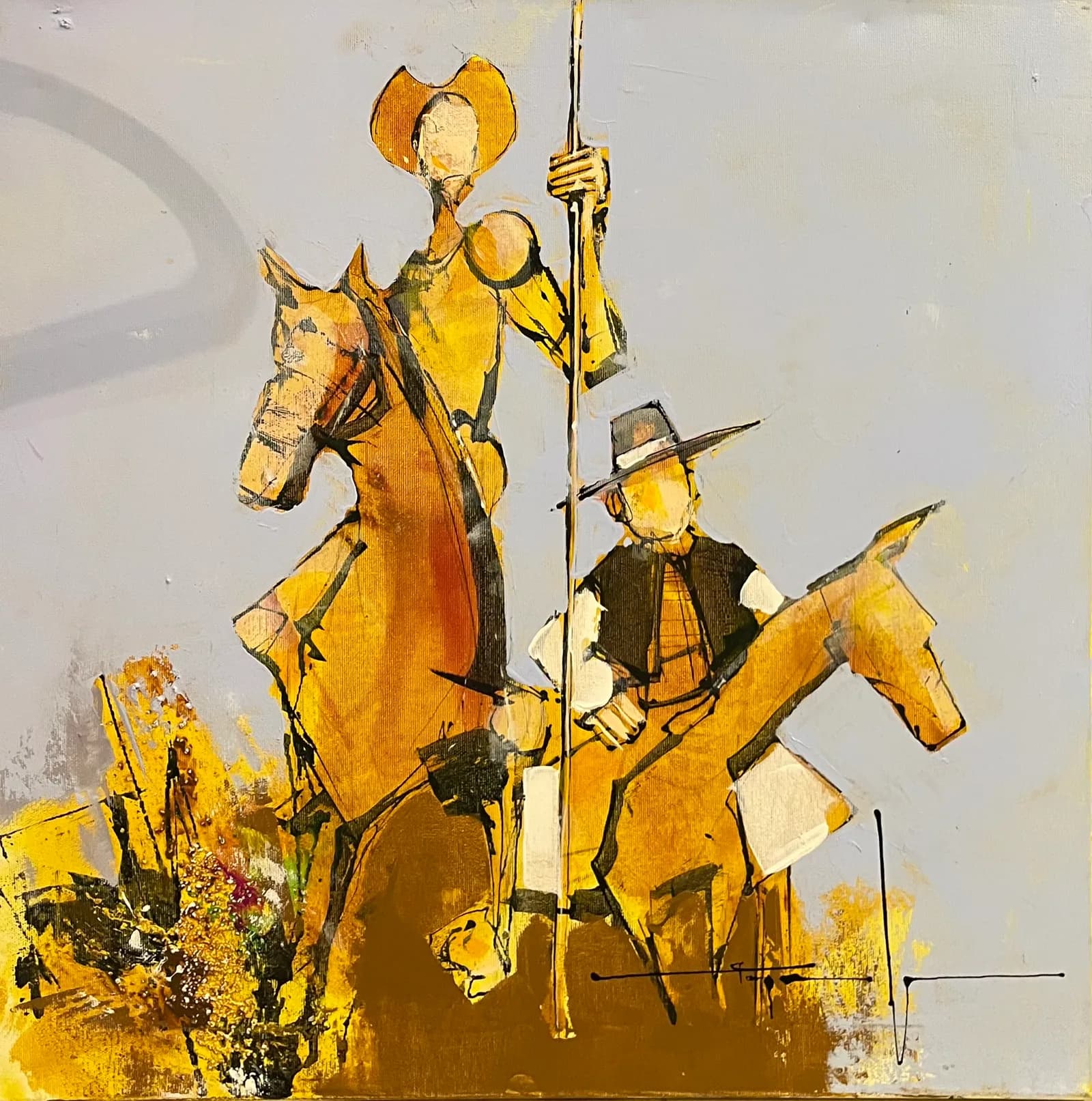 Don Quijote-pe drumuri — Mugur Popa, acril pe pânză