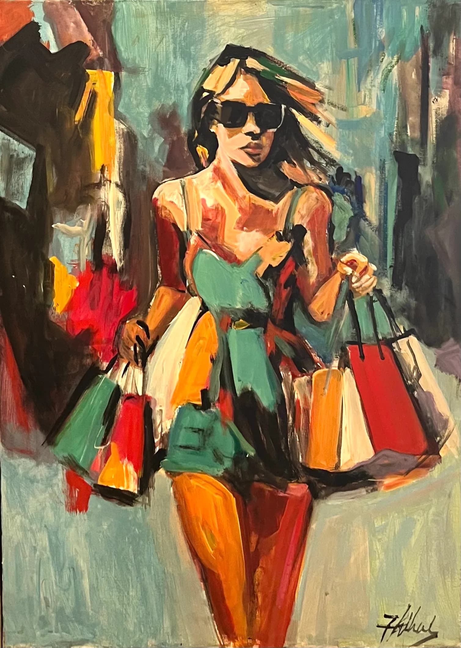La shoping — Mihai Ioan, acril pe pânză
