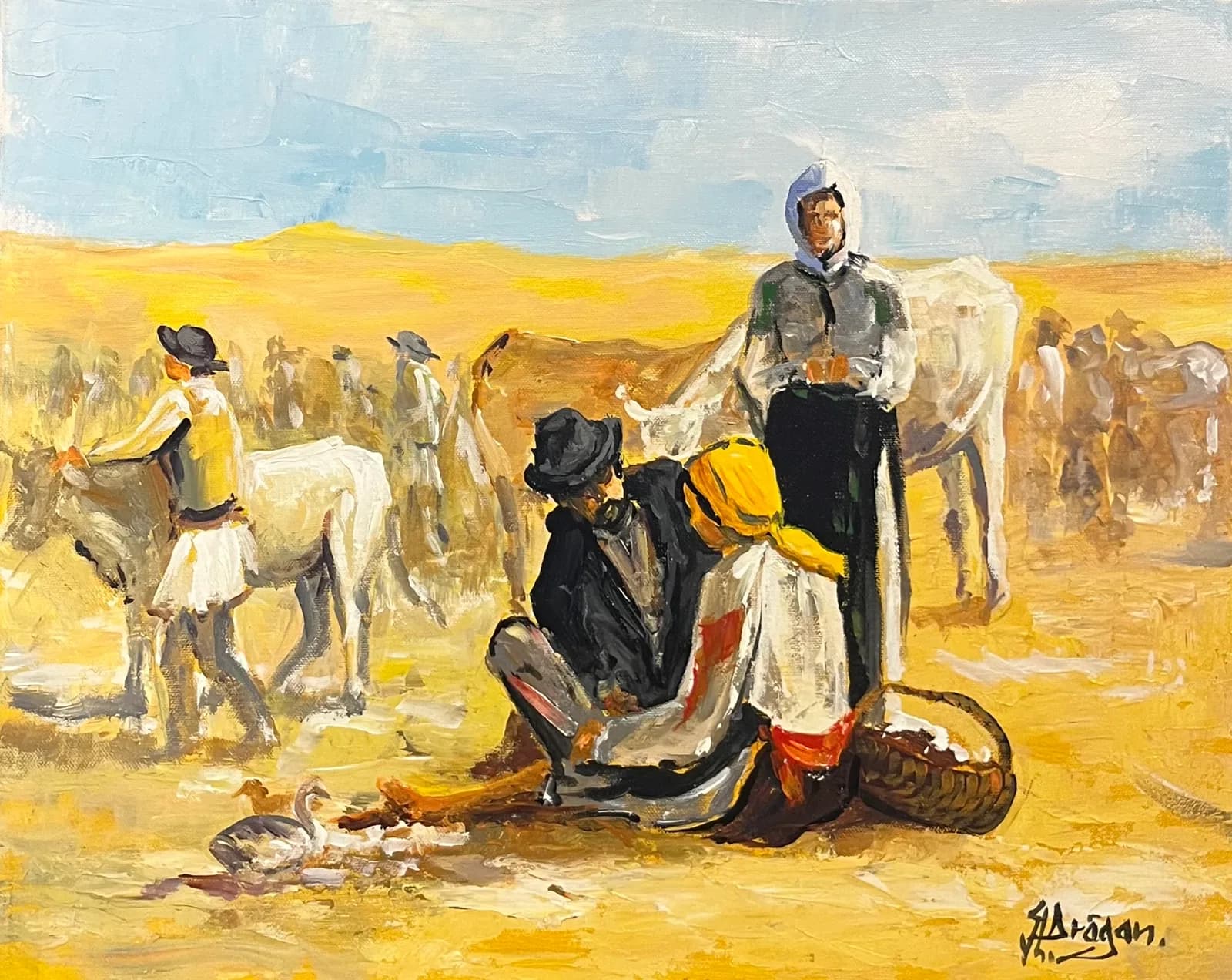 La targ — Gheorghe Dragan, acril pe pânză