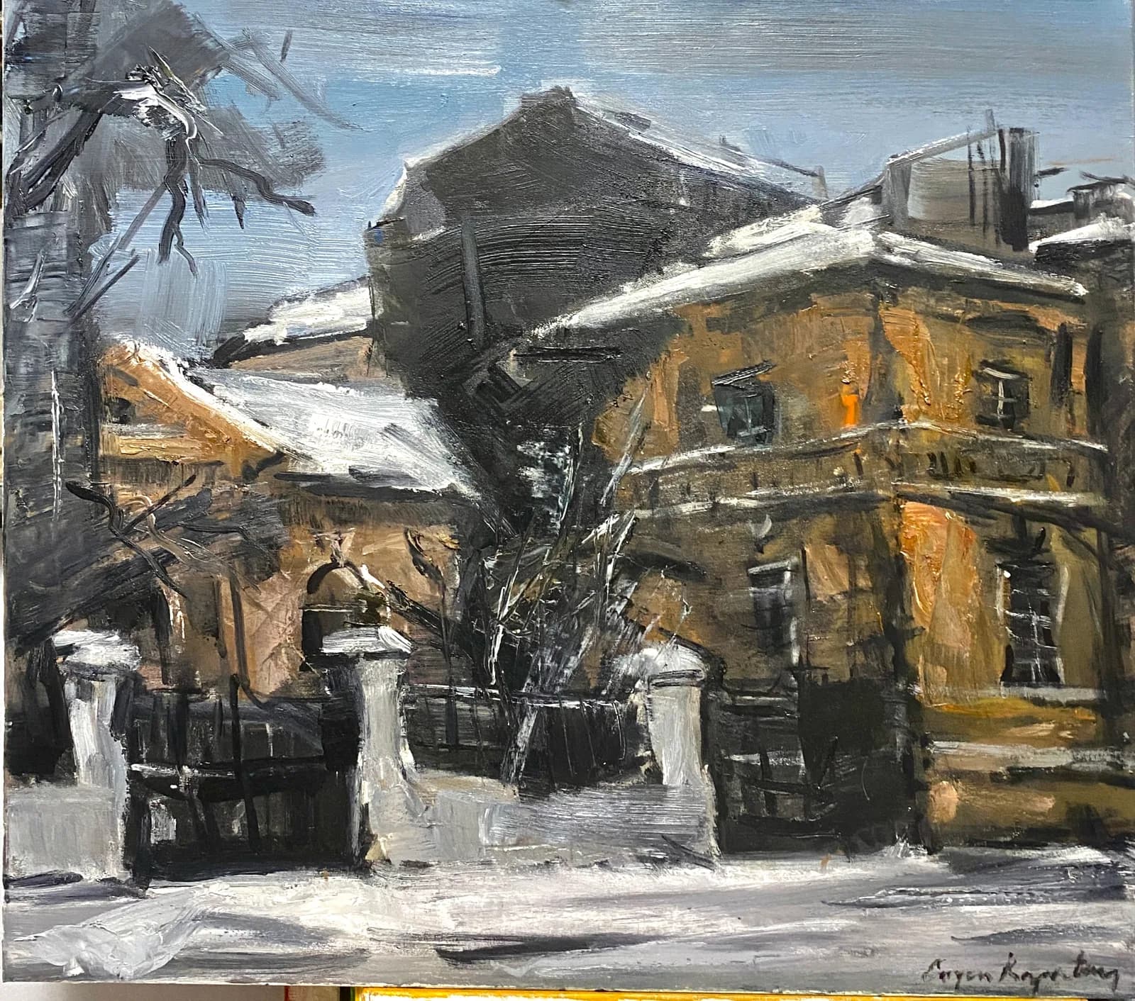 Mahala cu porți de pistra — Eugen Raportoru, ulei pe pânză