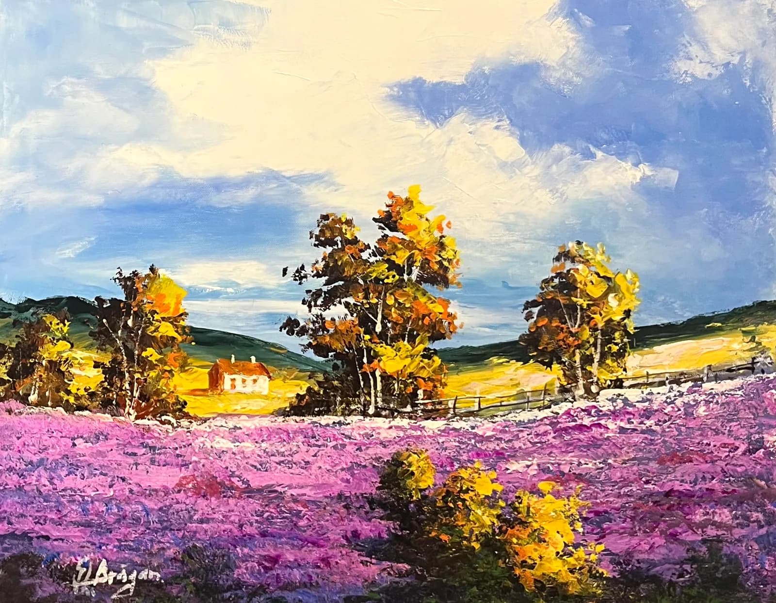Peisaj cu lavanda — Gheorghe Dragan, acril pe pânză
