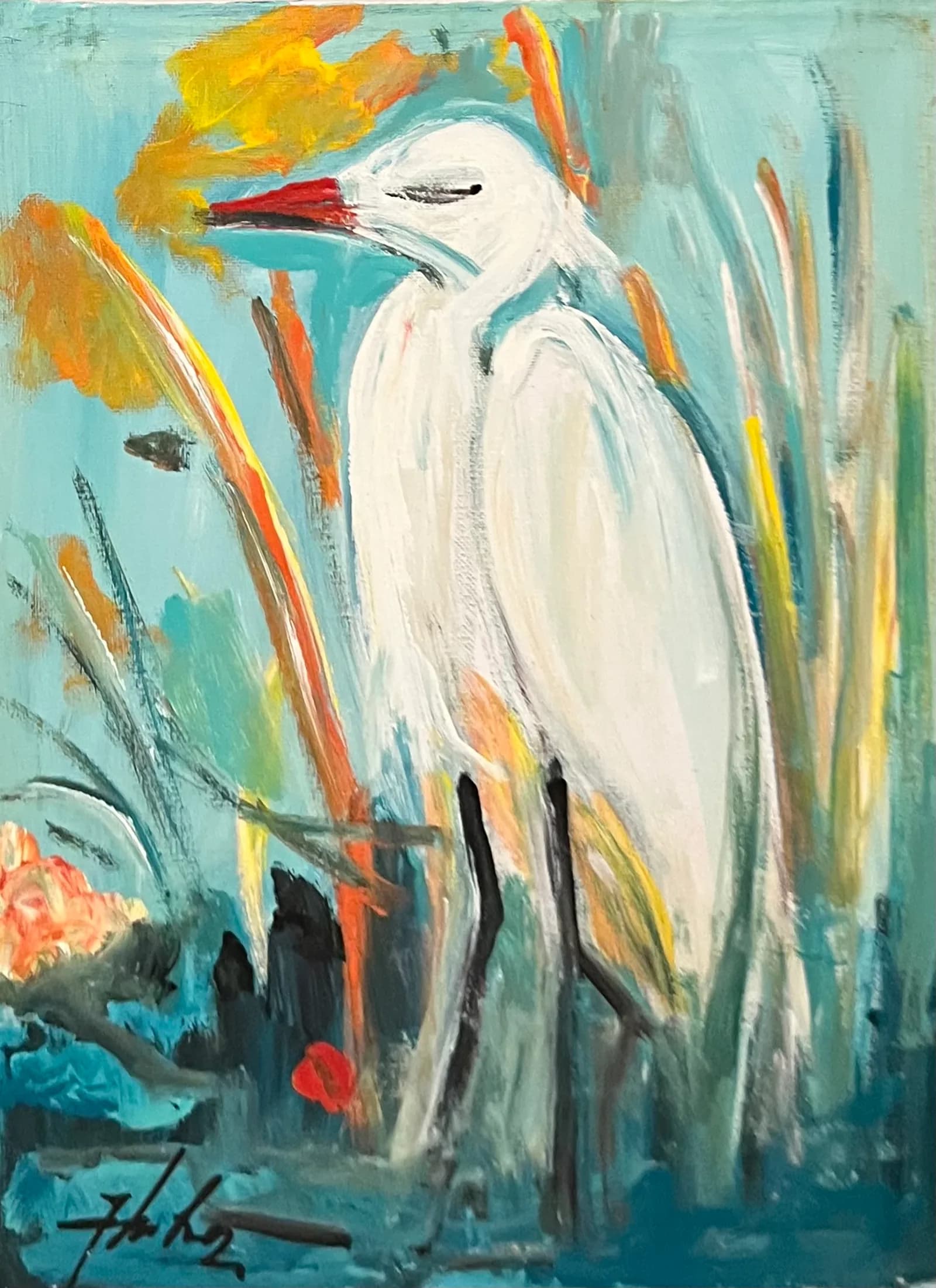 Pelicanul de balta — acril pe pânză
