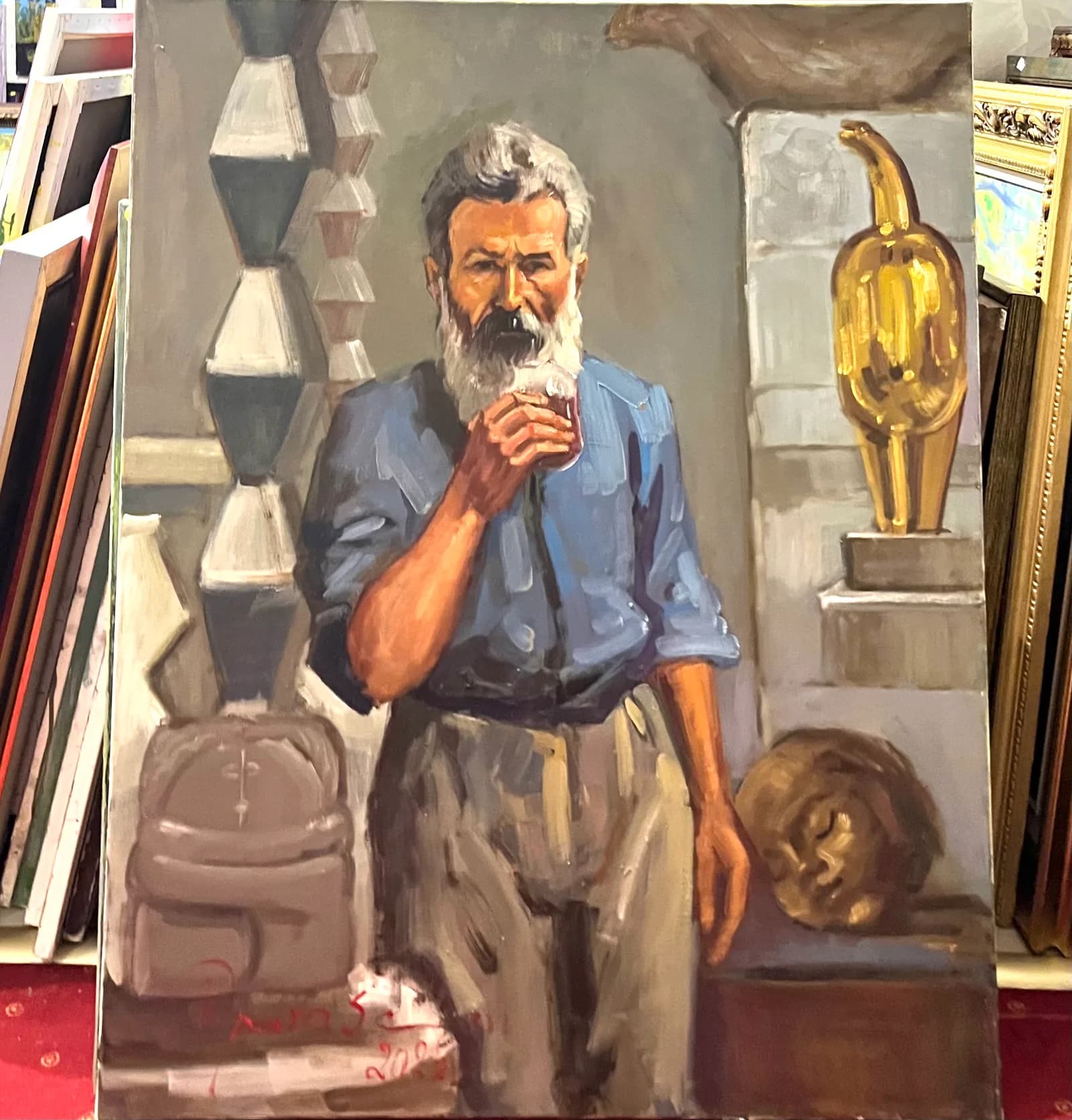 Brâncuși în atelier — MARIA PARASC, ulei pe pânză