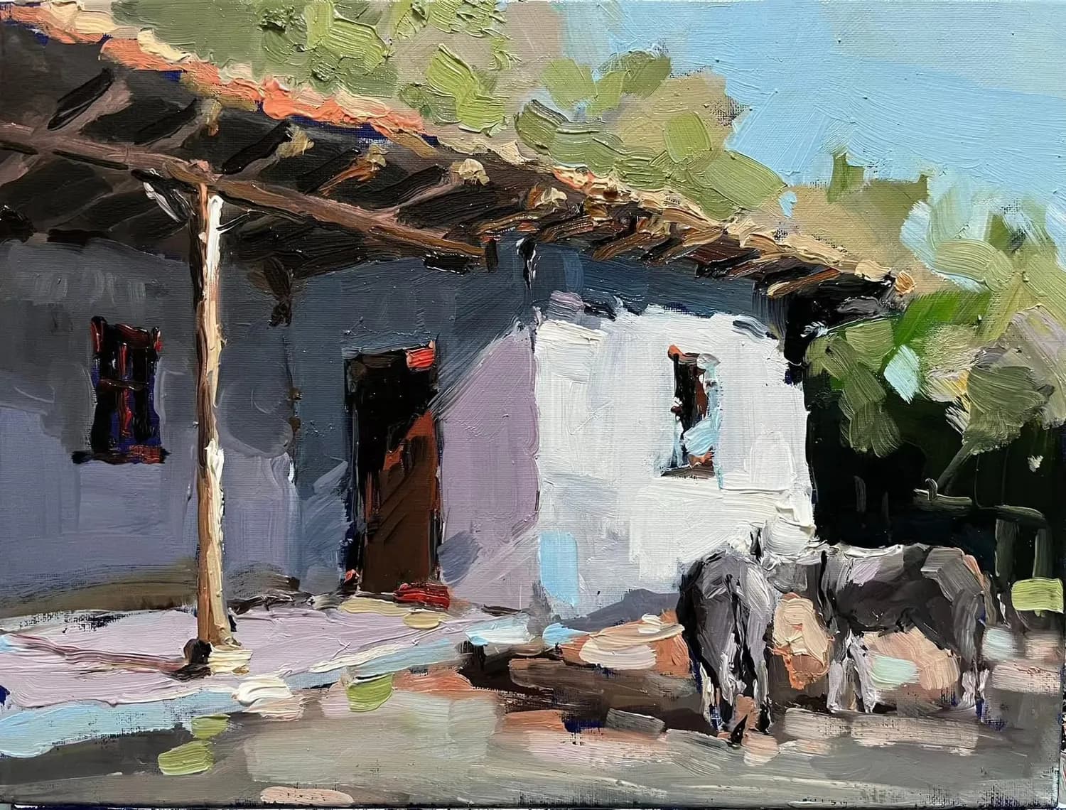 Curte la tara — Ioan Herdelau, ulei pe panza