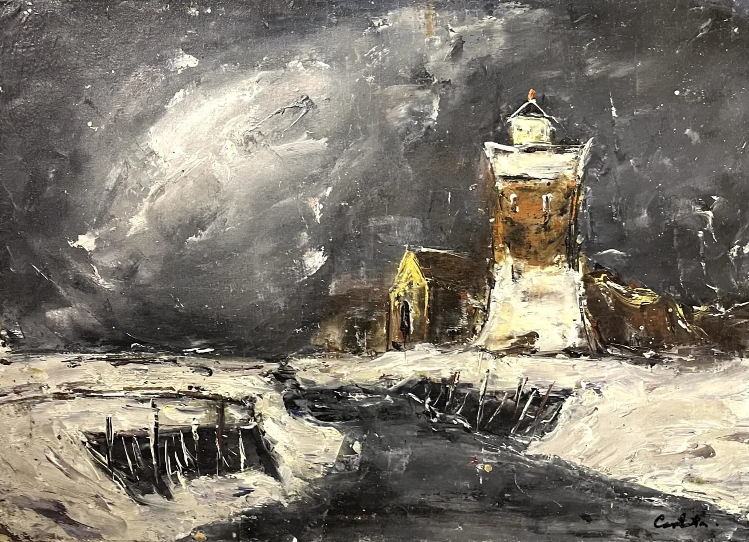 Far la malul marii/ — Gelu Constantin, ulei pe carton