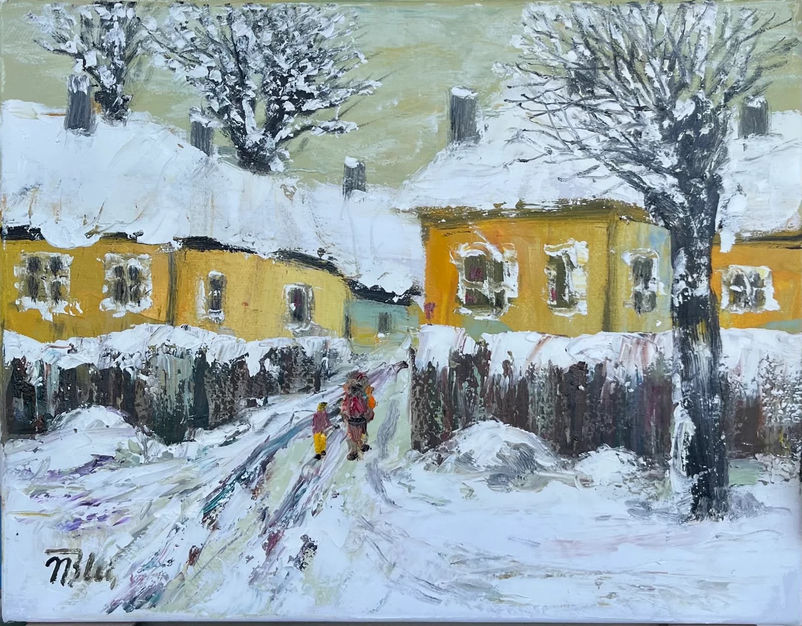 Iarna pe stradă mea — Nicolae Blei, ulei pe pânză
