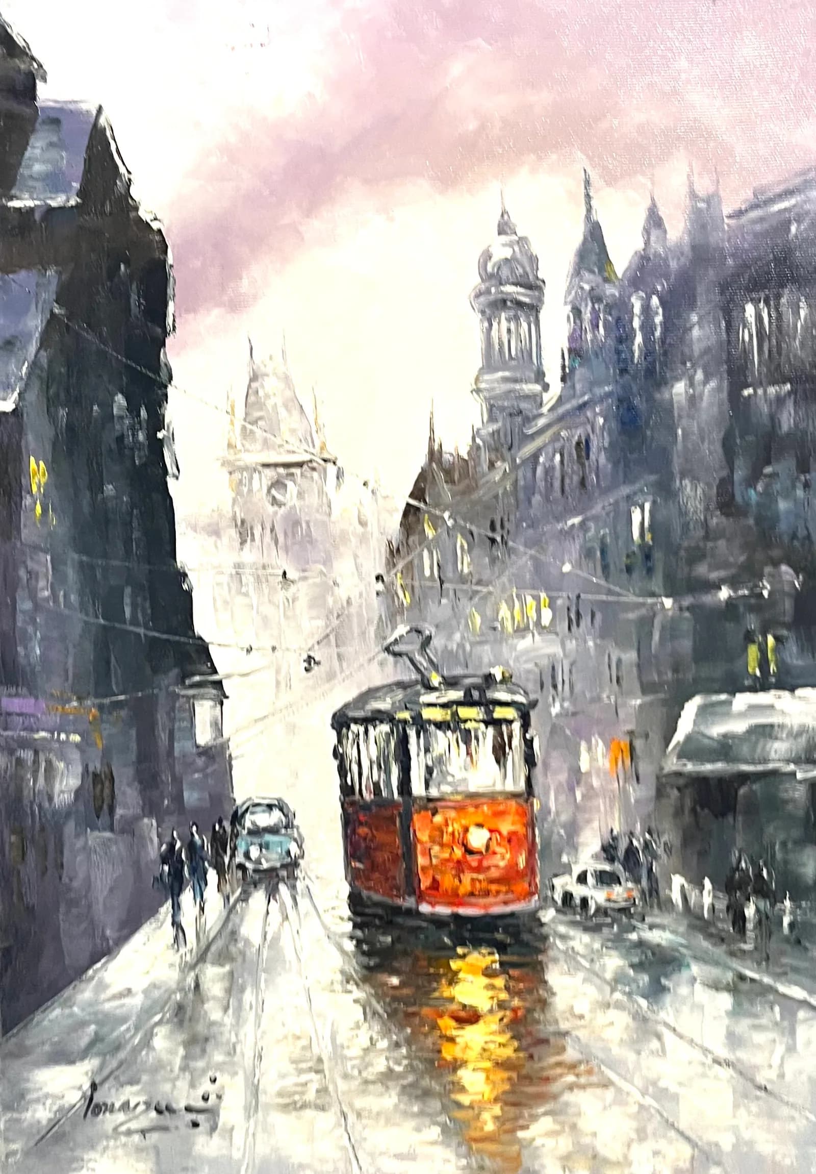 Moșii vechi cu tramvaiul — Ilie Ionascu, ulei pe pânză
