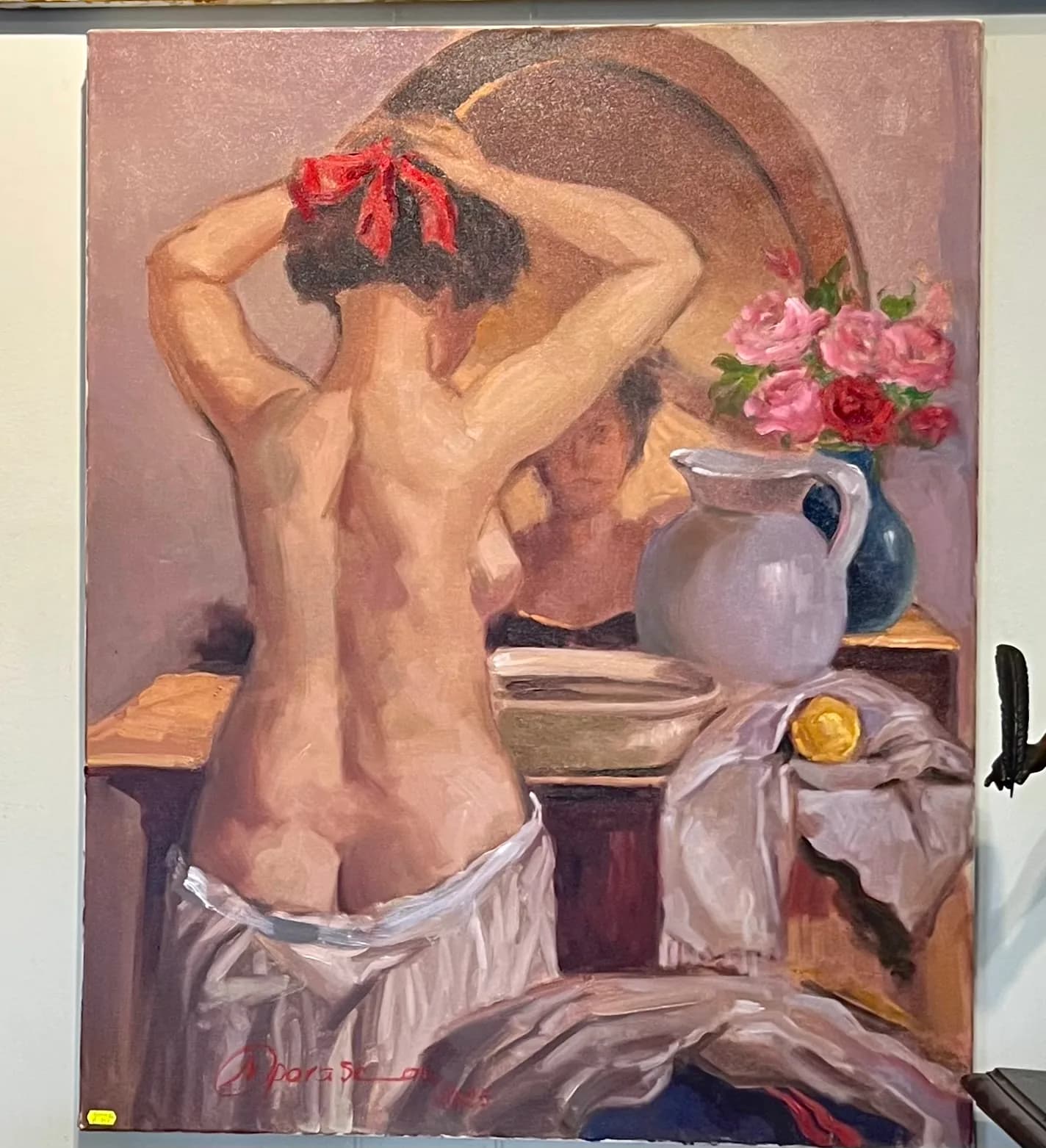 Nud cu funda rosie — MARIA PARASC, ulei pe pânză