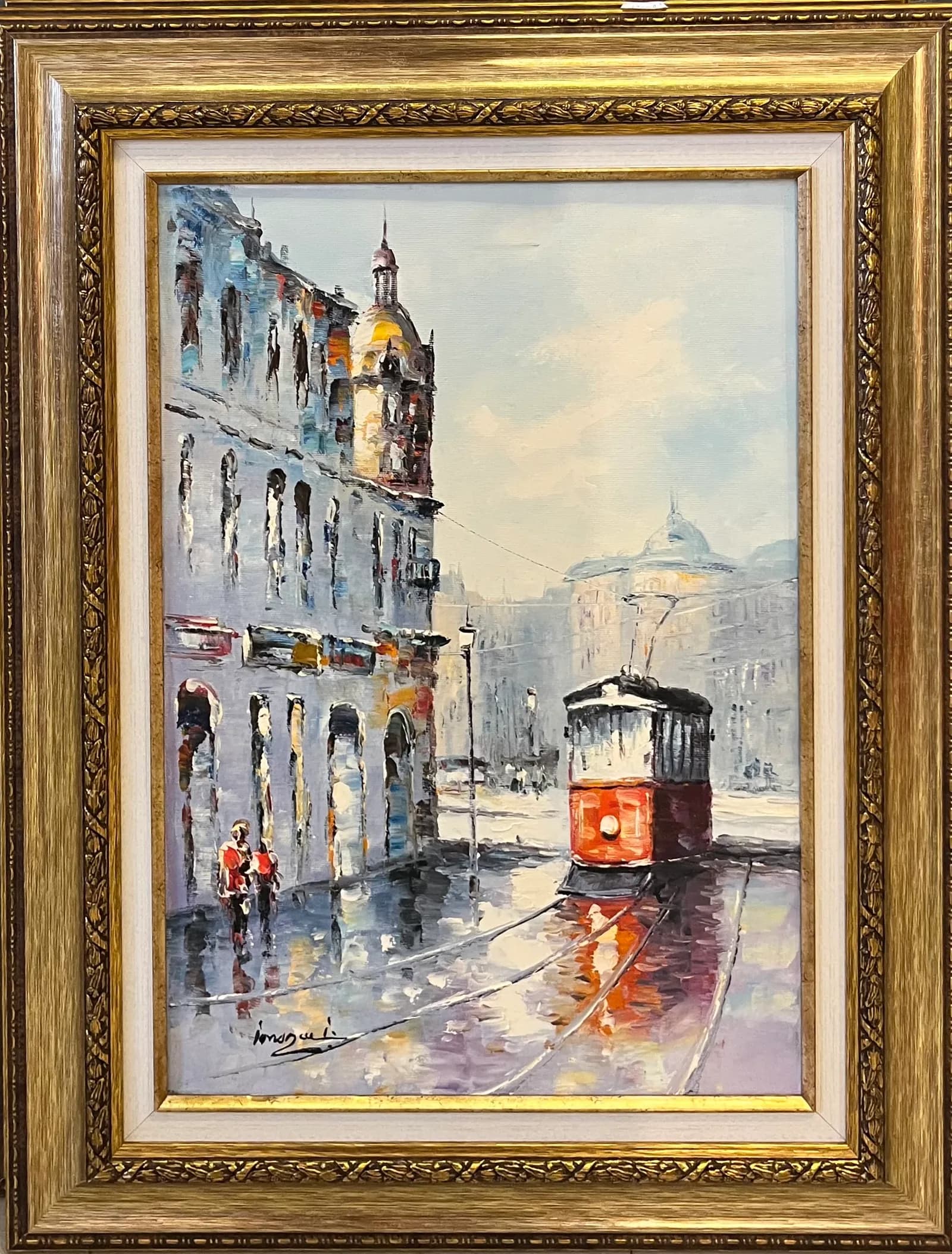 Tramvaiul rosu — Ilie Ionascu, ulei pe pânză